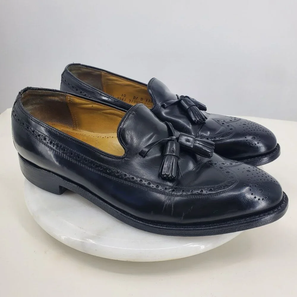 Johnston & Murphy Black Leather Slip On Men's Tassel Wingtip Dress Shoes Size 10